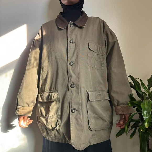 Vintage unisex North Bay Barn Coat – Earthy Olive & Leather Trim size 2XL - Picture 3 of 7